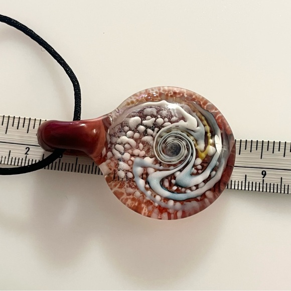 Handblown Artisan Brown Blue White Yellow Glitter Art Lampwork Glass Necklace - Picture 11 of 16